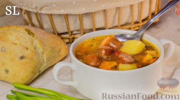 Быстрый суп с колбасками "Охотник"